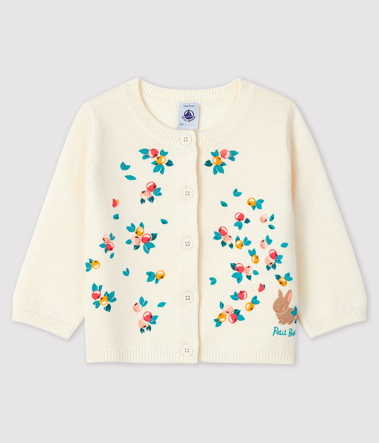 Cardigan manches longues b&eacute;b&eacute; fille blanc MARSHMALLOW