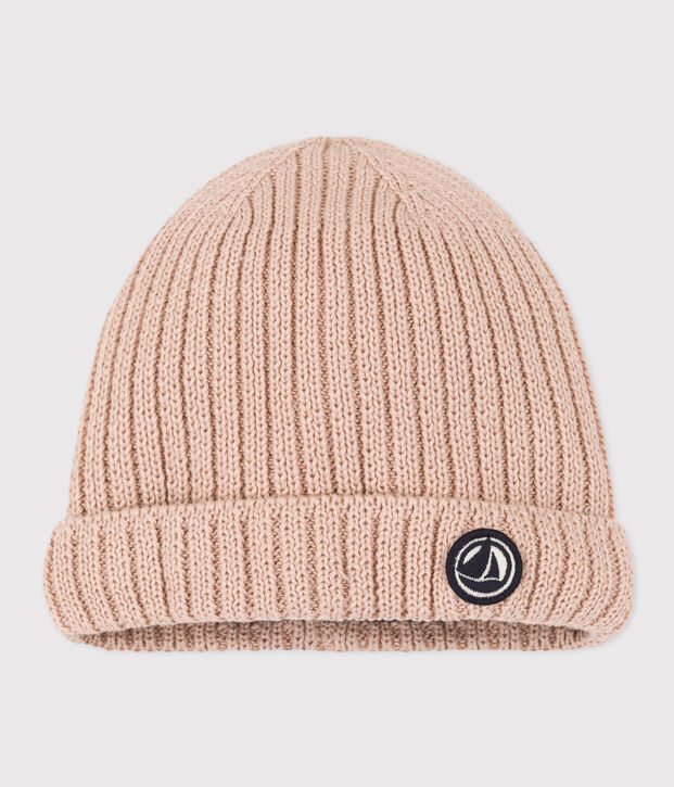 Bonnet b&eacute;b&eacute; en tricot doubl&eacute; en polaire rose