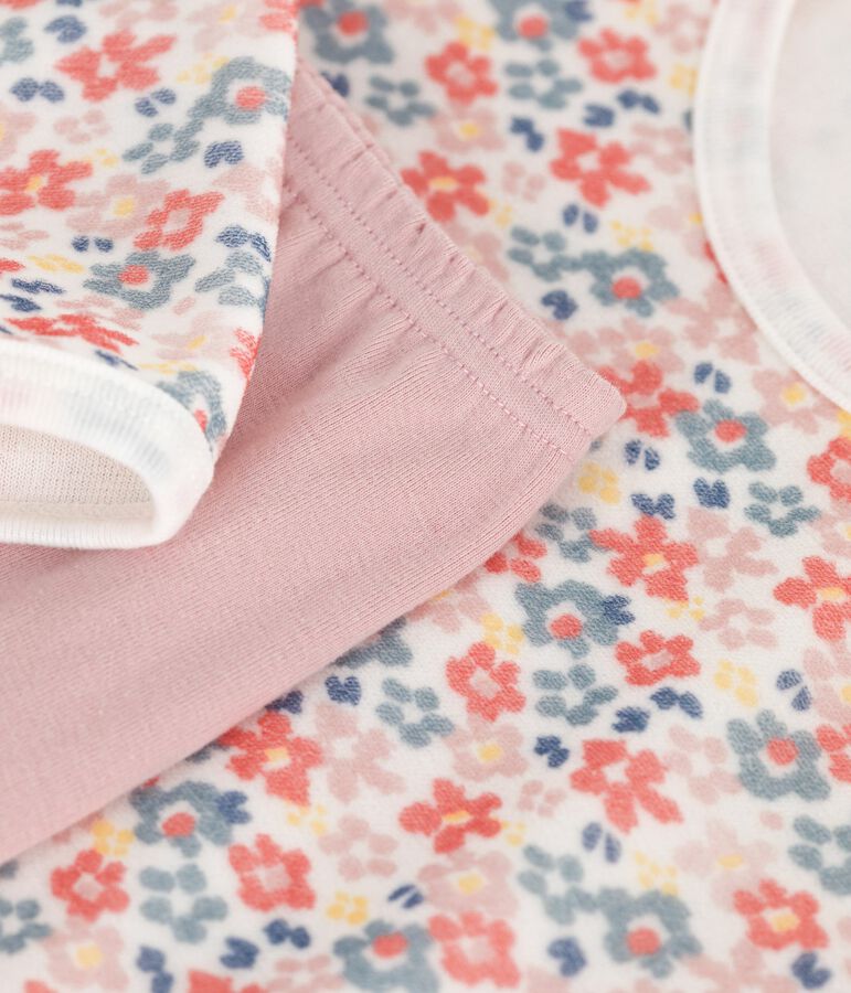 Chemise de nuit et legging enfant en velours imprim&eacute; fleurs rose/multicouleur