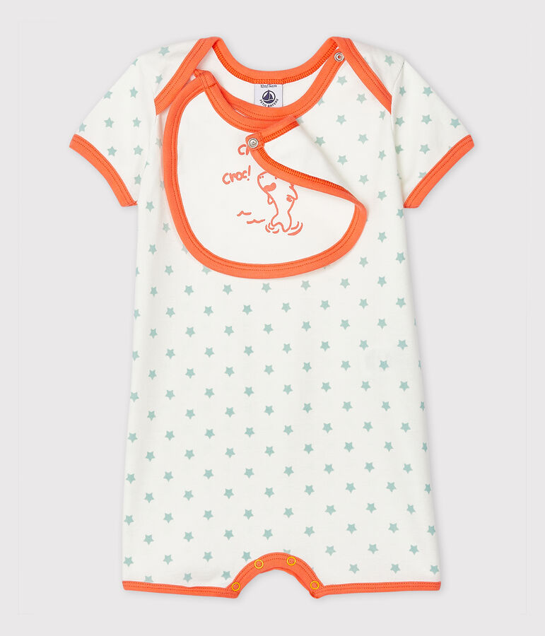 Kort babypakje van gebreide stof voor jongetjes wit MARSHMALLOW/groen VERGLAS