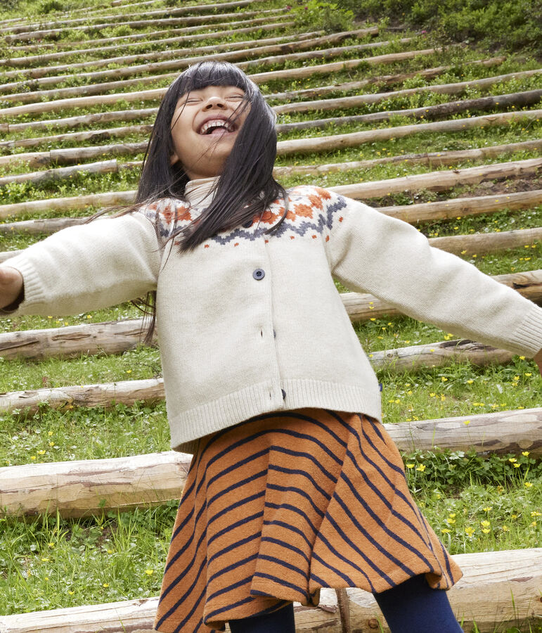 Jacquardgebreid vest in wol/katoen voor meisjes beige/multicouleur