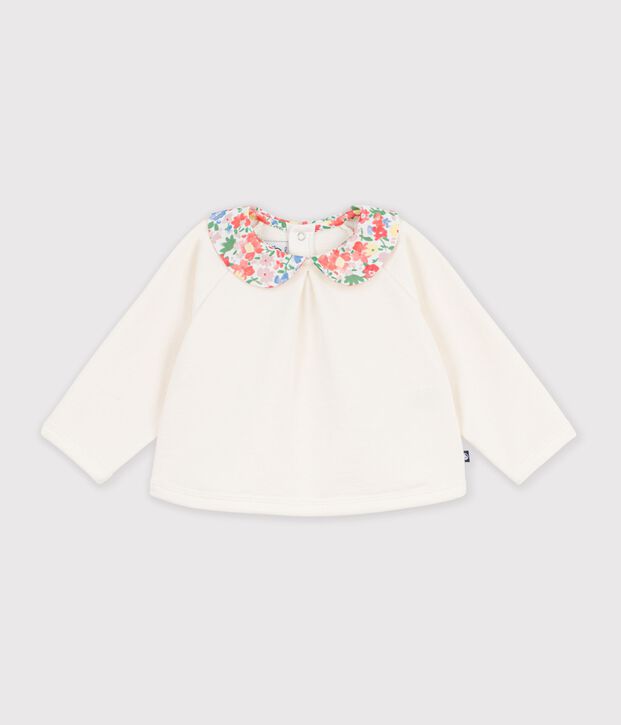Effen katoenen sweatshirt met bedrukt kraagje voor baby's MILK
