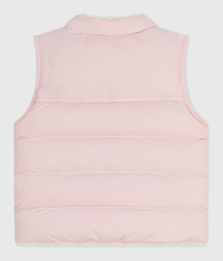 Omkeerbaar babydonsjack zonder mouwen roze/ecru