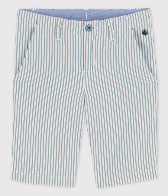 Jongensbermuda in seersucker wit MARSHMALLOW/blauw BRUT