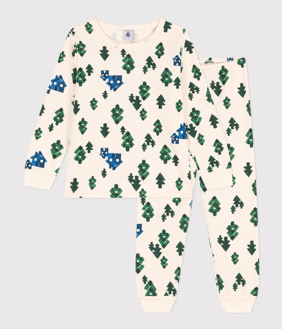 Jongen/meisje cottage pyjama in fleece wit AVALANCHE/ MULTICO