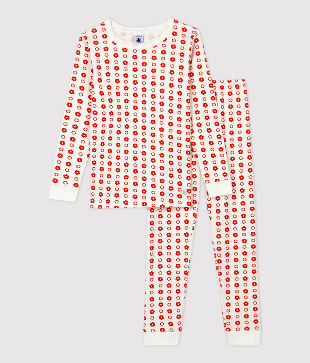 Snugfit jongens/meisjes pyjama met grafische print, van biologisch katoen wit/rood