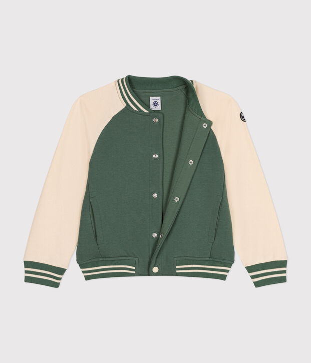 Baseballjasje van fleece voor jongens groen/ecru