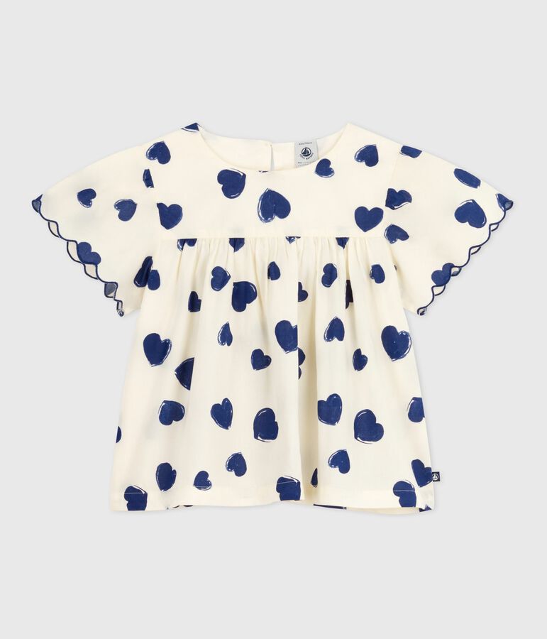 Kinderbloesje met korte mouwen en print van poplin katoen blauw MILK/ SOIR