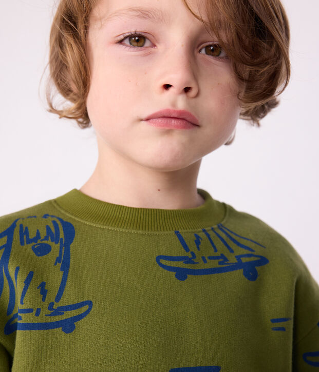 Sweatshirt enfant en coton imprim&eacute; bleu/bleu