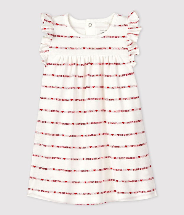 Robe body jacquard en coton bio b&eacute;b&eacute; blanc/rouge