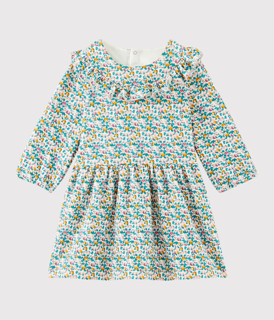 Jurk met lange mouwen babymeisje wit MARSHMALLOW/wit MULTICO
