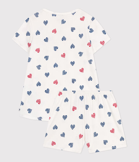 Korte katoenen pyjama met hartjesprint voor kinderen wit MARSHMALLOW/wit MULTICO