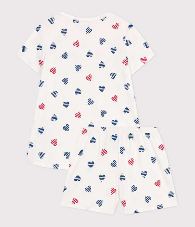 Korte katoenen pyjama met hartjesprint voor kinderen wit/multicouleur