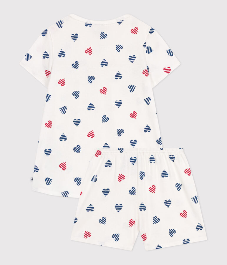 Pyjama short enfant en coton imprim&eacute; c&oelig;urs blanc/multicouleur