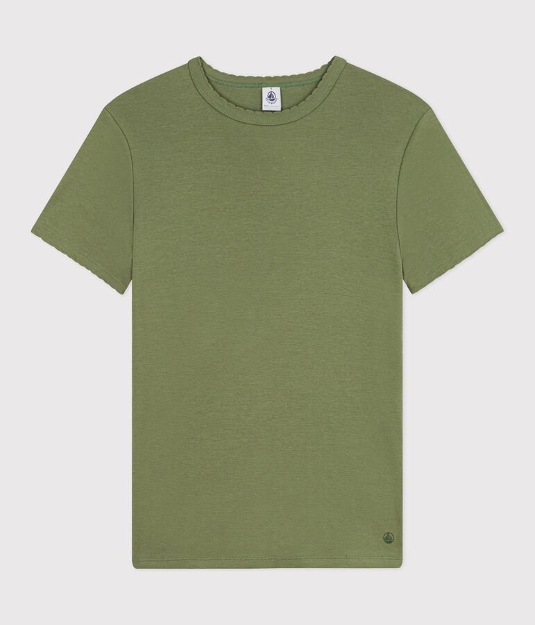 Dames-T-shirt van effen katoen met korte mouwen groen