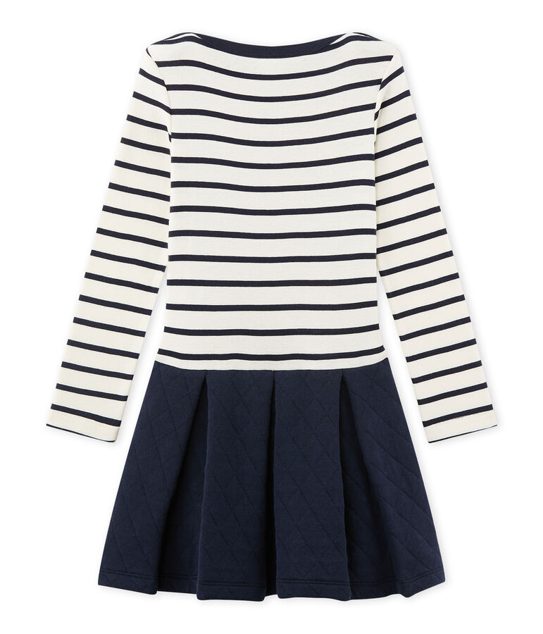 Robe fille bi-mati&egrave;re blanc/bleu