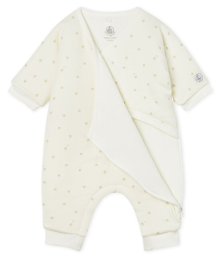 Combinaison longue b&eacute;b&eacute; en c&ocirc;te ouatin&eacute;e blanc MARSHMALLOW/gris SOURICEAU CN