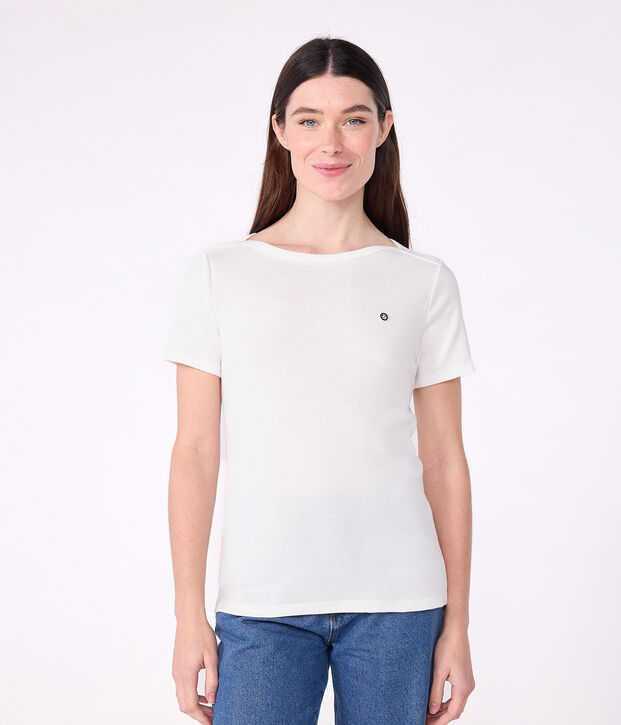 Iconisch dames-T-shirt met admiraalkraag van katoen wit