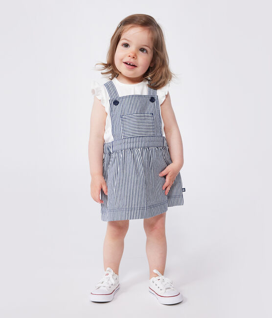 Robe salopette bébé en coton rayée bleu MEDIEVAL/blanc MARSHMALLOW