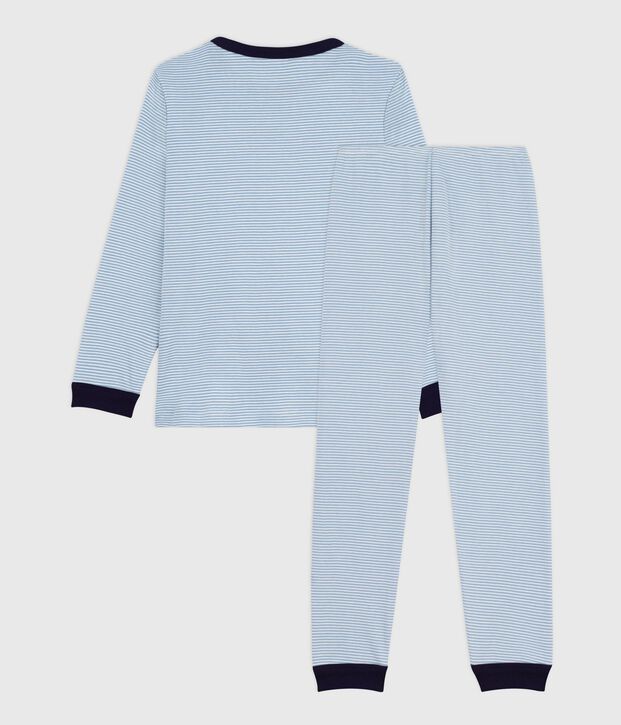 Katoenen kinderpyjama met strepen blauw/wit