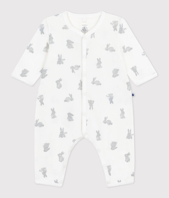 Pyjama bébé sans pieds en coton imprimé lapin blanc MARSHMALLOW/gris GRIS