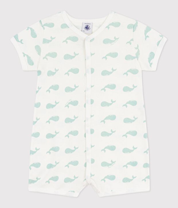 Kort katoenen pakje met walvisprint voor baby's wit/blauw