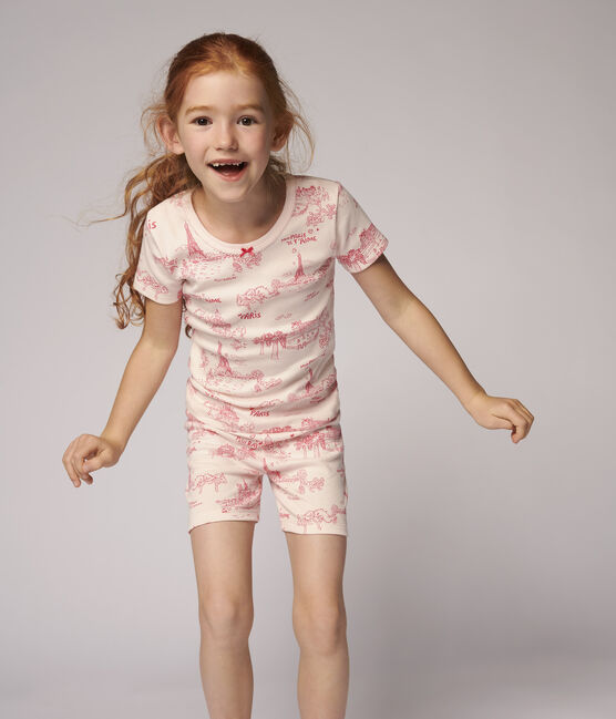 Pyjacourt snugfit toile de Jouy Paris petite fille en coton rose FLEUR/rose GROSEILLER