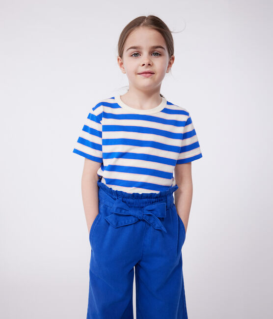 Katoenen kinder-T-shirt met korte mouw en streepjes wit AVALANCHE/ MULTICO