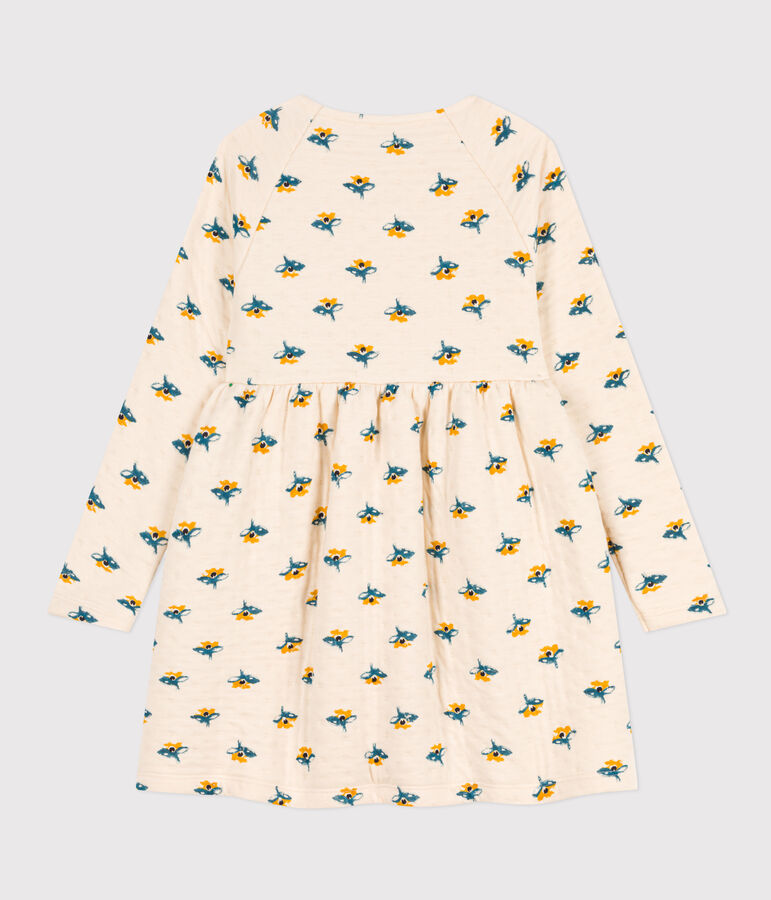 Meisjesjurk met lange mouwen in bedrukte tubic ecru/multicouleur