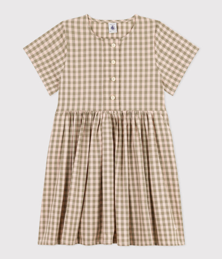Robe manches courtes en seersucker enfant fille vert/rose