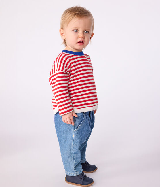 Tee-shirt bébé en coton à manches longues, rayé rouge POMPEI/ MILK
