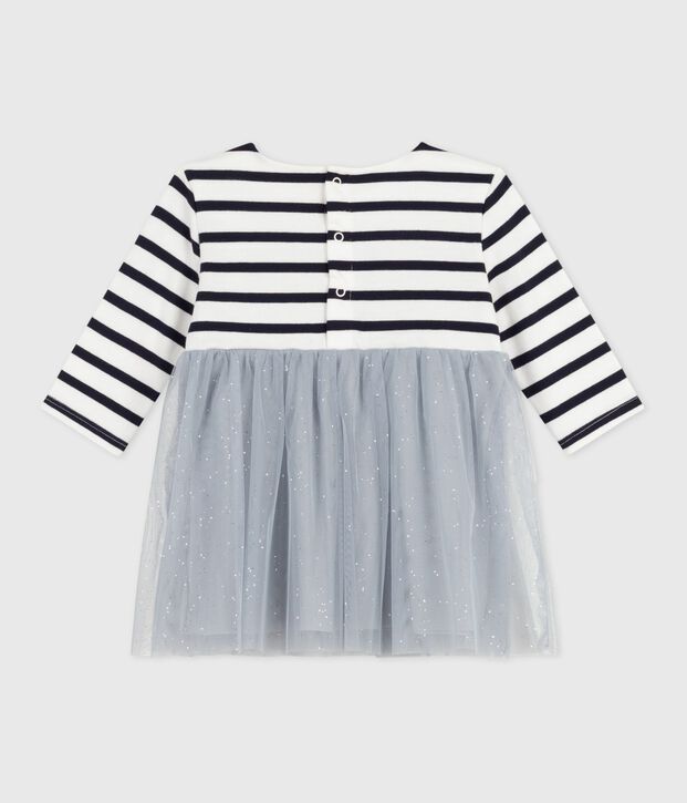 Jurk met lange mouwen van twee materialen voor baby's blauw/multicouleur
