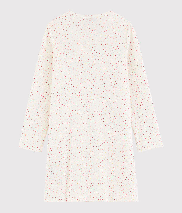 Chemise de nuit pois multico petite fille en coton biologique blanc/multicouleur