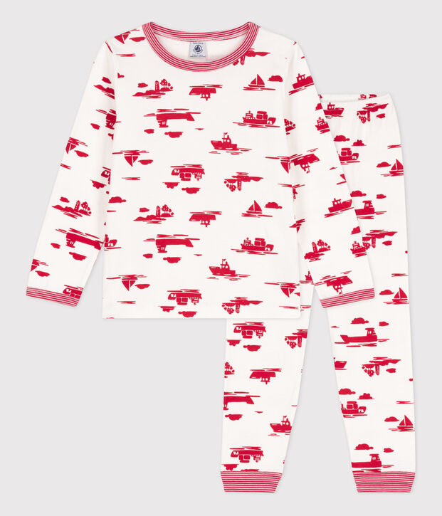 Pyjama Le Havre en tubique enfant blanc/rouge