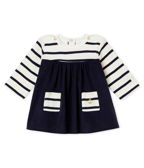 Iconische jurk voor babymeisjes beige COQUILLE/blauw ABYSSE