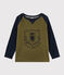 T-shirt met zeefdruk jongens kinderen groen MILITARY/blauw SMOKING