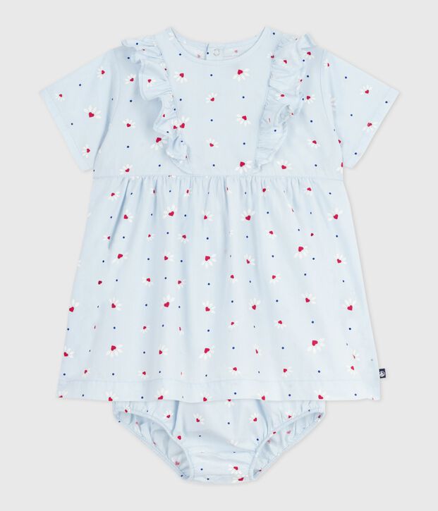 Robe b&eacute;b&eacute; en coton manches courtes imprim&eacute;e avec son bloomer bleu/multicouleur