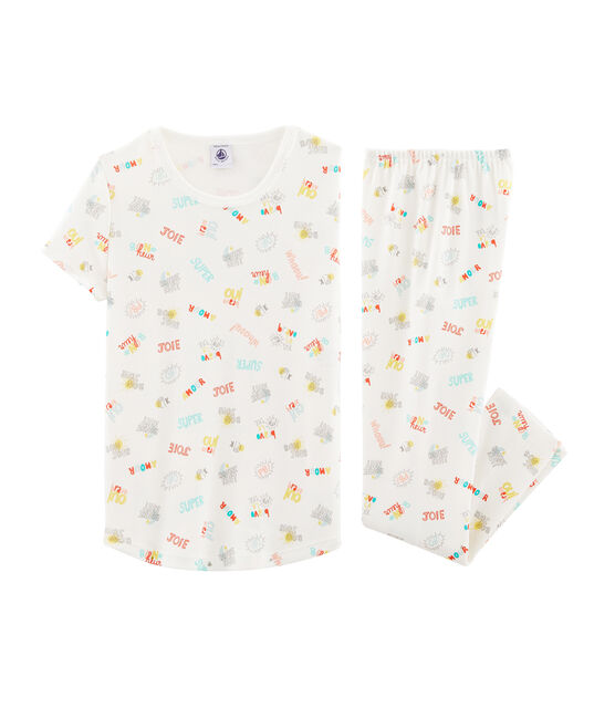 Pyjama petite fille en côte blanc MARSHMALLOW/blanc MULTICO