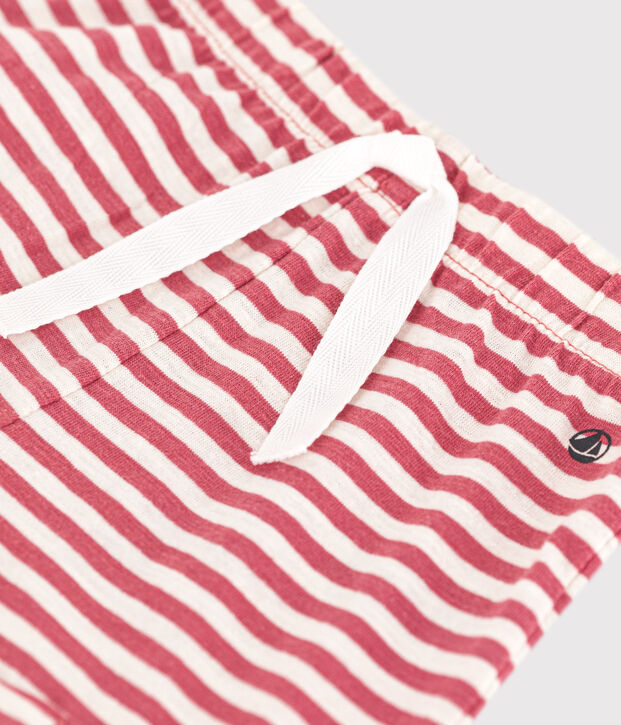Gestreepte babyshort van gevlamde jerseystof roze/ecru