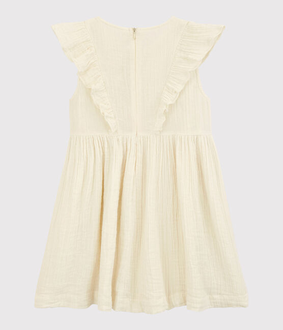 Jurk in biokatoenen gaas en jersey voor meisjes wit MARSHMALLOW
