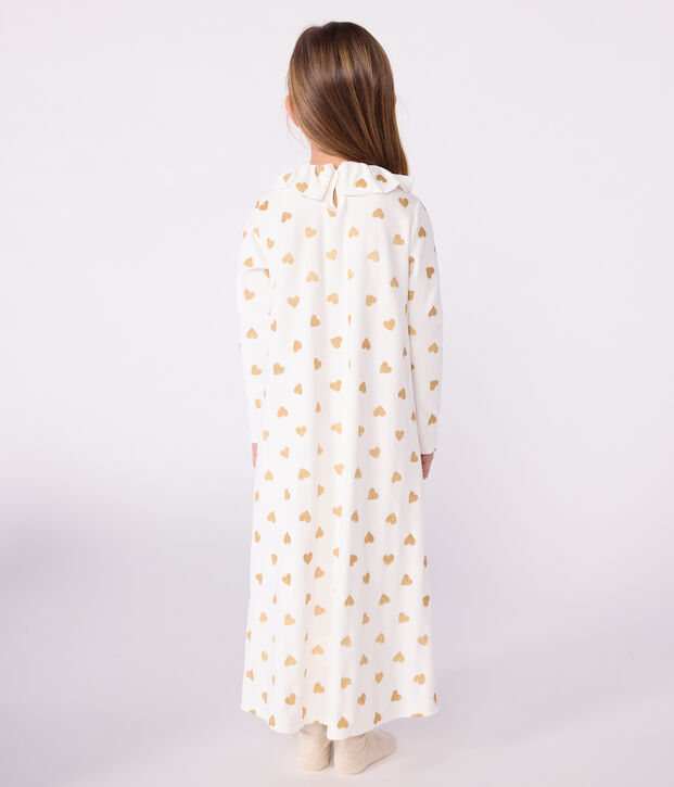Chemise de nuit d&eacute;guisement enfant en velours imprim&eacute; c&oelig;urs dor&eacute;s &eacute;cru/jaune