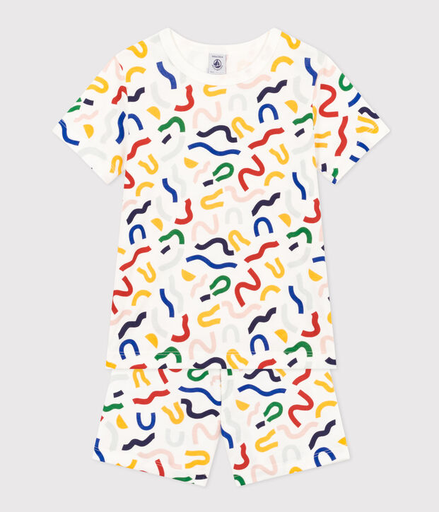 Pyjama short imprim&eacute; phosphorescent en coton enfant blanc/multicouleur