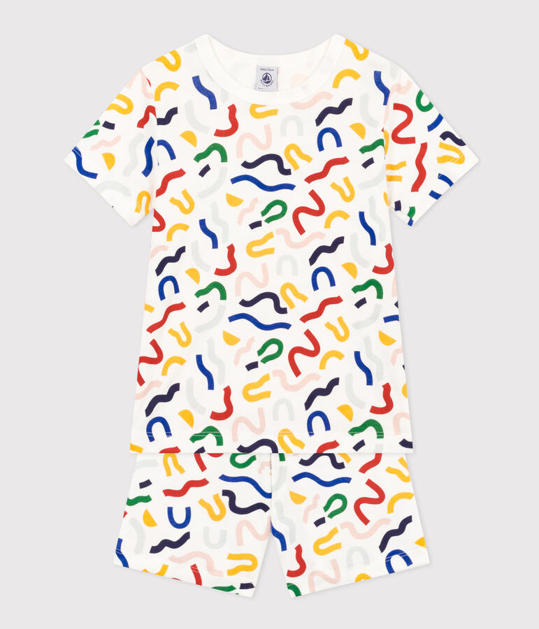 Pyjama short imprim&eacute; phosphorescent en coton enfant blanc/multicouleur