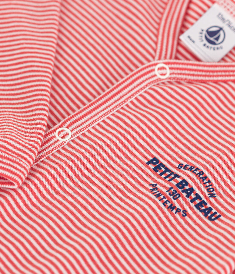 Katoenen babypyjama met milleraies-strepen oranje/wit