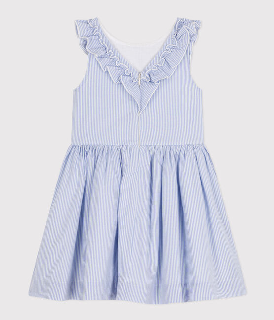 Robe sans manche en popeline rayée enfant fille BLEU/ MARSHMALLOW/ ARGENT