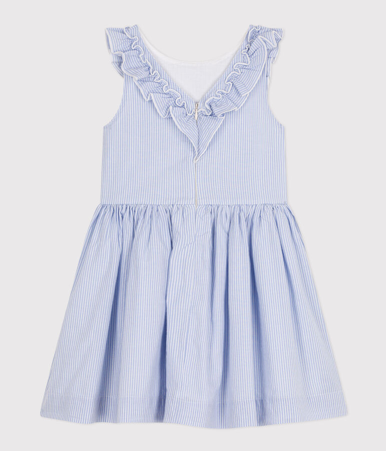 Robe sans manche en popeline ray&eacute;e enfant fille bleu/blanc/gris