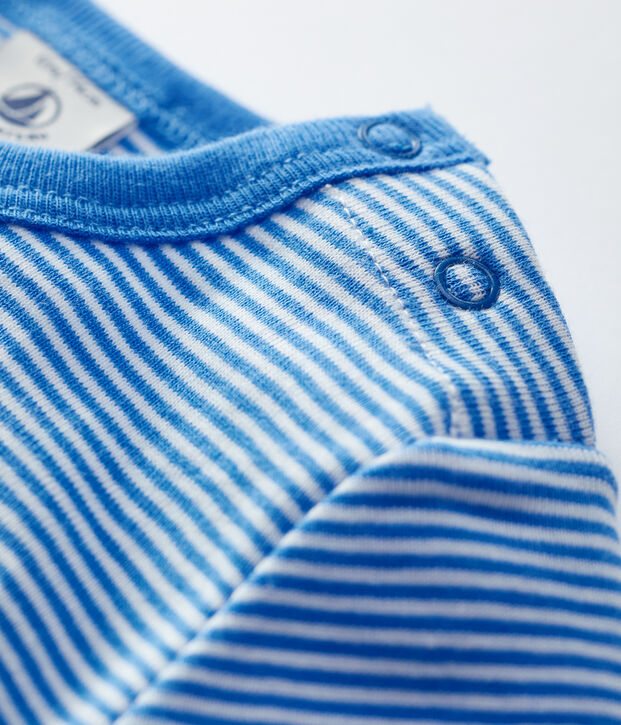 T-shirt van biokatoen met korte mouwen en milleraies-streepjes voor baby's. blauw/wit