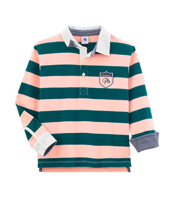 Jongenspolo in rugbystijl. groen PINEDE/roze ROSAKO