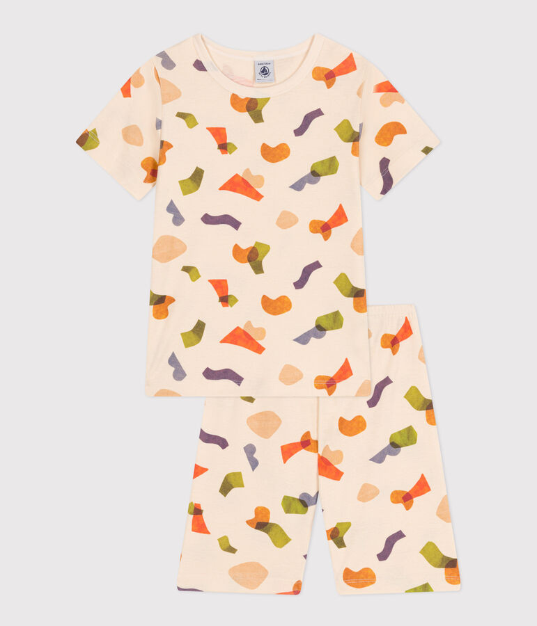Katoenen pyjamashort met print voor kinderen ecru/multicouleur