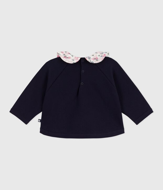Sweatshirt b&eacute;b&eacute; en coton uni avec son col imprim&eacute; bleu marine